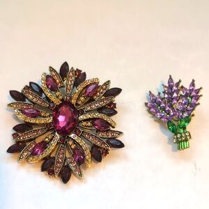 Elegant Purple and Green Floral Brooch Bundle
